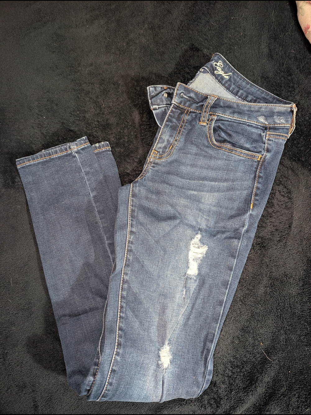 American Eagle Outfitters Women's Dark Blue Distressed Jeggings